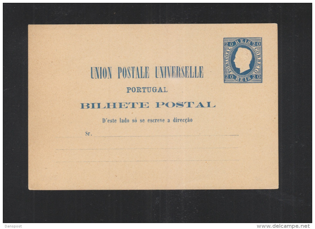 Portugal Stationery 20 Reis Blue Unused - Postal Stationery