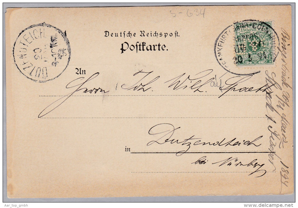 DR 1894-03-20 BINGERBRÜCK Postkarte 5Pf Perfin "S&R"Söck&Fischer" Kolenhandel - Andere & Zonder Classificatie