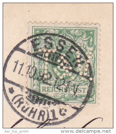 DR 1892-10-11 ESSEN Postkarte Mit 5Pf Perfin "T&V" J.Tönnesmann & Vogel Papierwaren - Sonstige & Ohne Zuordnung