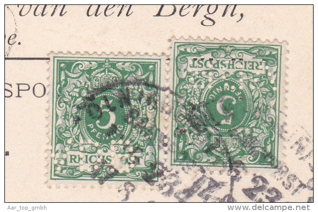 DR 1894-08-17 Bahn-o Köln-Cleve Postkarte Mit 2x5Pf Perfin "VDB" Von Den Bergh - Sonstige & Ohne Zuordnung