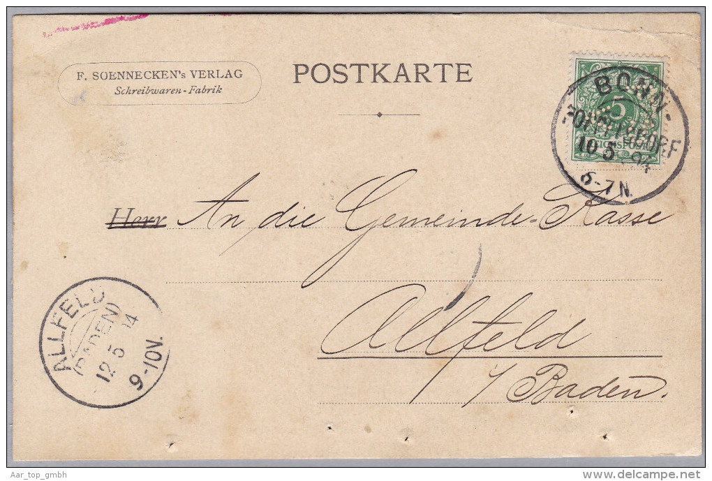 DR 1894-05-10 BONN-Poppelsdorf Postkarte Mit 5Pf. Perfin "F.S.7V" Soennecken's - Sonstige & Ohne Zuordnung