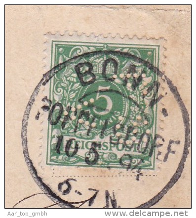 DR 1894-05-10 BONN-Poppelsdorf Postkarte Mit 5Pf. Perfin "F.S.7V" Soennecken's - Sonstige & Ohne Zuordnung