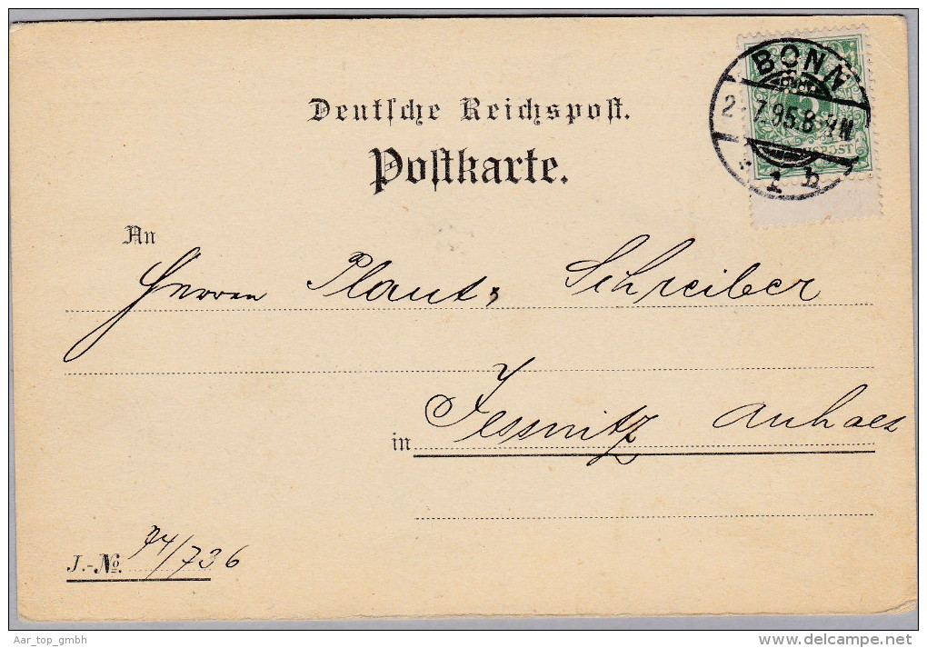 DR 1895-07-02 BONN Postkarte Mit 5Pf. Perfin "B.F./B2 Bonner Fahnenfabrik - Sonstige & Ohne Zuordnung