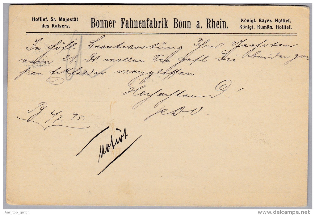 DR 1895-07-02 BONN Postkarte Mit 5Pf. Perfin "B.F./B2 Bonner Fahnenfabrik - Andere & Zonder Classificatie