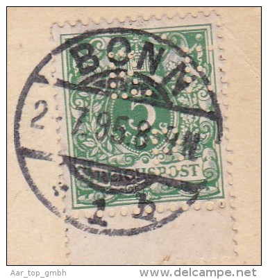 DR 1895-07-02 BONN Postkarte Mit 5Pf. Perfin "B.F./B2 Bonner Fahnenfabrik - Sonstige & Ohne Zuordnung