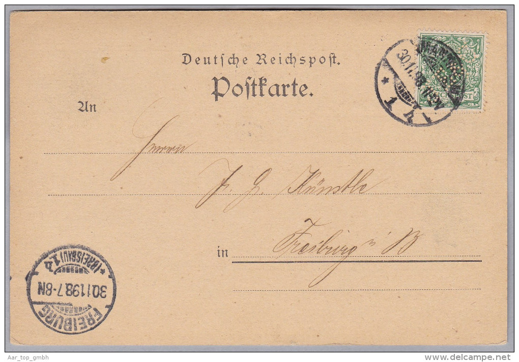 DR 1898-11-30 MANNHEIM Postkarte Mit 5Rp. Perfin "JE&C" Julius Eglinger 6 Comp. - Sonstige & Ohne Zuordnung