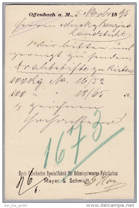 DR 1895-11-05 OFFENBACH Karte Mit Perfin "M&S" Mayer&Schmidt Schmirgelwaren - Autres & Non Classés