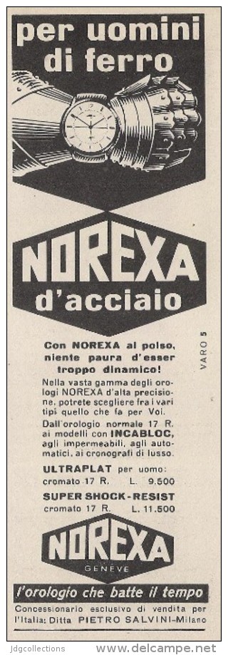 # NOREXA GENEVE SUISSE HORLOGERIE 1950 Italy Advert Publicitè Reklame Orologio Montre Uhr Reloj Relojo Watch - Montres Publicitaires