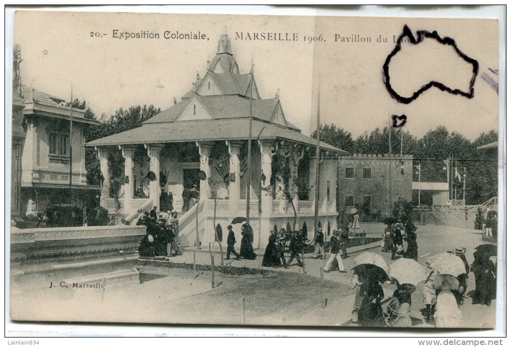 - 20 - Exposition Coloniale, MARSEILLE, 1906, Pavillon Du Laos, Super Animation, Ombrelles, Peu Courante, TBE, Scans. - Colonial Exhibitions 1906 - 1922