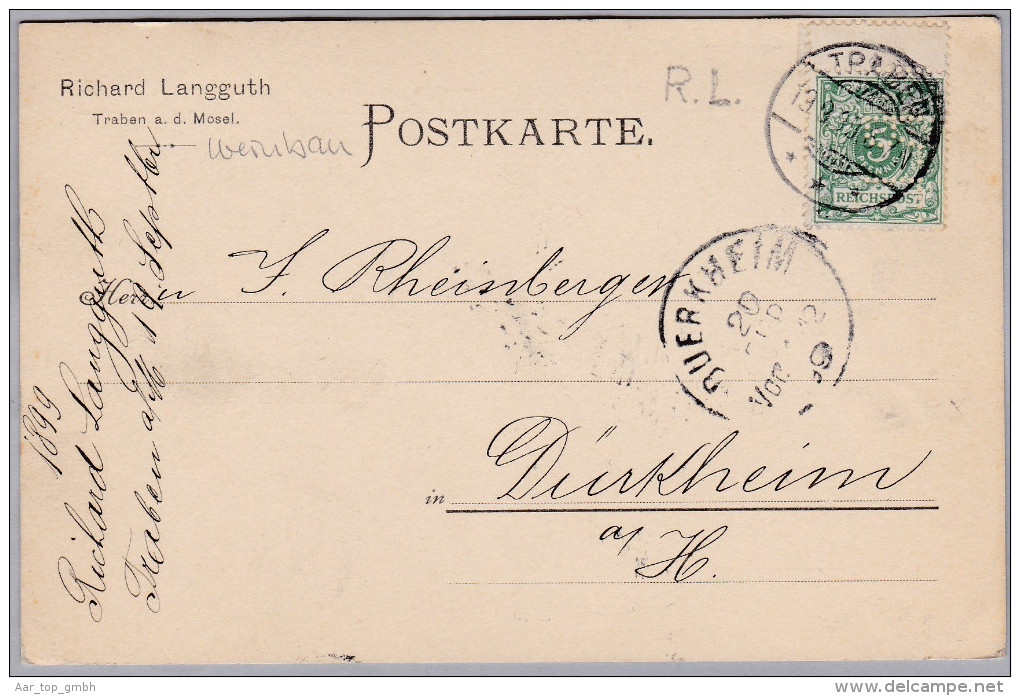 DR 1899-09-19 TRABEN Postkarte Mit Perfin "R.L." Richard Langguth Weinbau - Autres & Non Classés