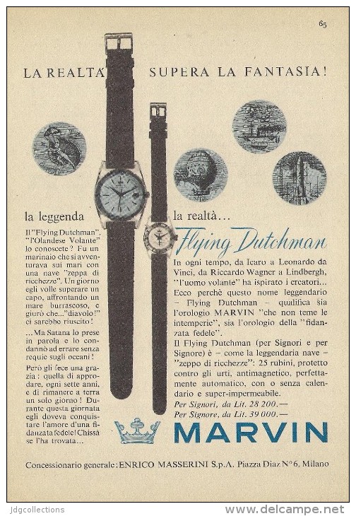 # MARVIN LA CHAUX DE FONDS SUISSE HORLOGERIE 1950s Italy Advert Publicitè Reklame Orologio Montre Uhr Reloj Relojo Watch - Relojes Publicitarios