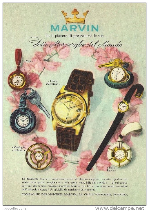 # MARVIN LA CHAUX DE FONDS SUISSE HORLOGERIE 1960s Italy Advert Publicitè Reklame Orologio Montre Uhr Reloj Relojo Watch - Orologi Pubblicitari