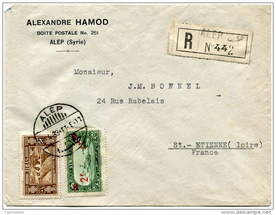 SYRIE LETTRE RECOMMANDEE DEPART ALEP 16-4-33 POUR LA FRANCE - Lettres & Documents