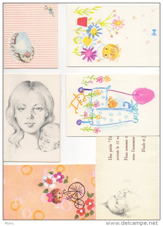 Faire-part Naissance. Illustrateur. Enfant &amp; Bébé. Lot De 6  Faire-parts. Années 1960-70 - Birth & Baptism