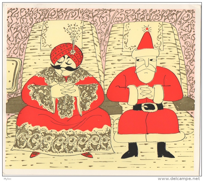 Carte Double Publicité. Illustrateur. Aviation. Air India. Santa Claus &amp; Maharadjah. Christmas &amp; New Year 1971. - Advertenties