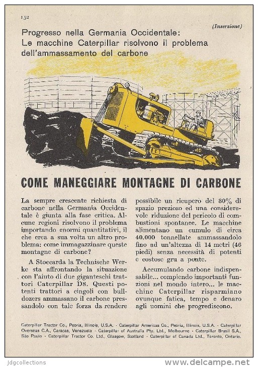 # CATERPILLAR TRACTOR Co.USA 1950s Italy Advert Pub Reklame Deutschland Progress Kohle - Tractors