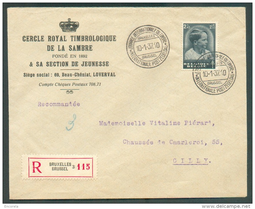 2Fr.45 BAUDOUIN ENfant Obl. Sc BRUXELLES Salon International Du Timbre  Sur Lettre Reommandée Du 10-1-1937 Vers Gilly  - - Briefe U. Dokumente