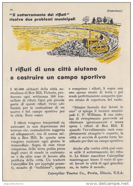 # CATERPILLAR TRACTOR Co.USA 1950s Italy Advert Pub Reklame Box Hill Victoria Australia Wastes - Tractors
