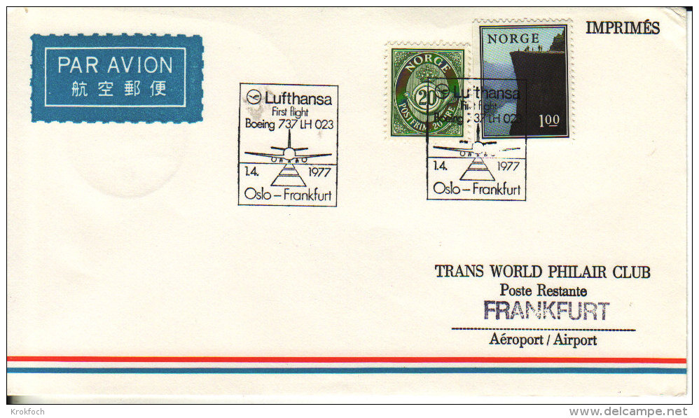 Oslo Frankfurt 1977 - First Flight Erstflug 1er Vol Vuelo - Lufthansa - - Cartas & Documentos