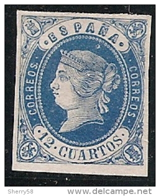 1862-ED. 59 ISABEL II 12 CUARTOS AZUL S. ROSA - NUEVO SIN GOMA- LUJO - Unused Stamps