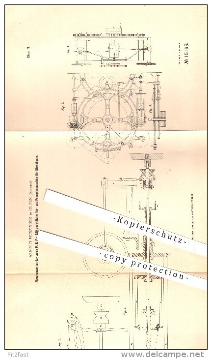 Original Patent - A. Munzinger In Olten , 1880 , Spinnmaschine Für Streichgarn , Spinnen , Spinnerei , Garn , Spinnrad ! - Documents Historiques