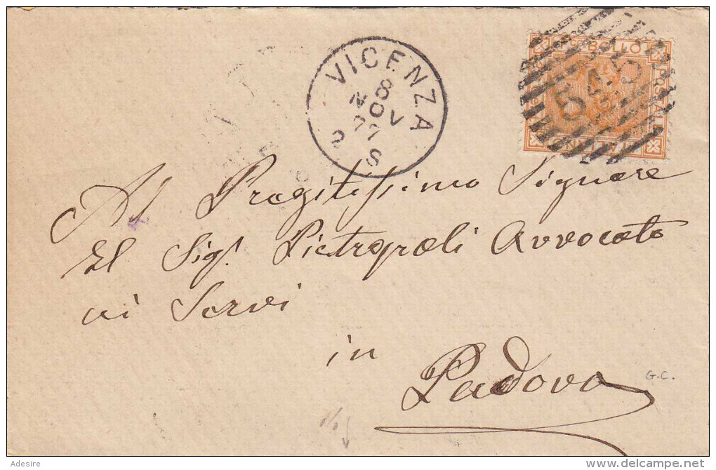 ITALIEN 1877 - Schöne Frankierung (2,5 Cent Orange) Und Sauberer Stempel Auf Kleinen Brief Gel.v.Vicenza Nach Padova - Sonstige & Ohne Zuordnung