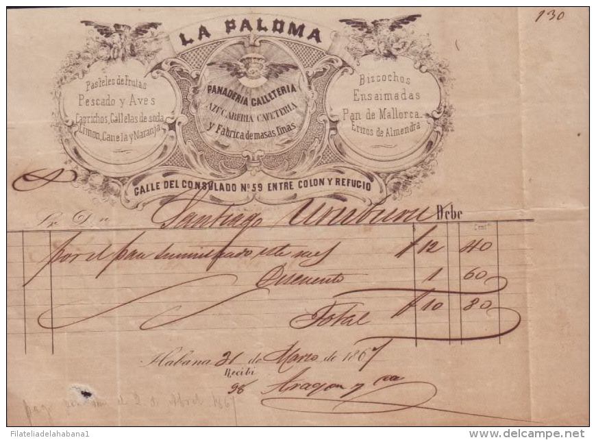 E1145 CUBA ESPAÑA SPAIN ILLUSTRATED INVOICE BAKERY 1867 - Historical Documents