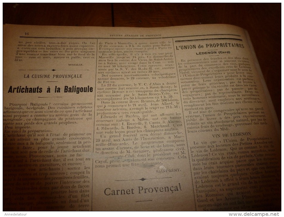 1894 Petites Annales de Provence ( CABASSE , Le château de Tarascon , Le vieillissement des vins par la lumière etc