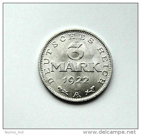 3 Mark 1922 A *VZ* J303 - 3 Jahre Weimarer Verfassung - 3 Mark & 3 Reichsmark