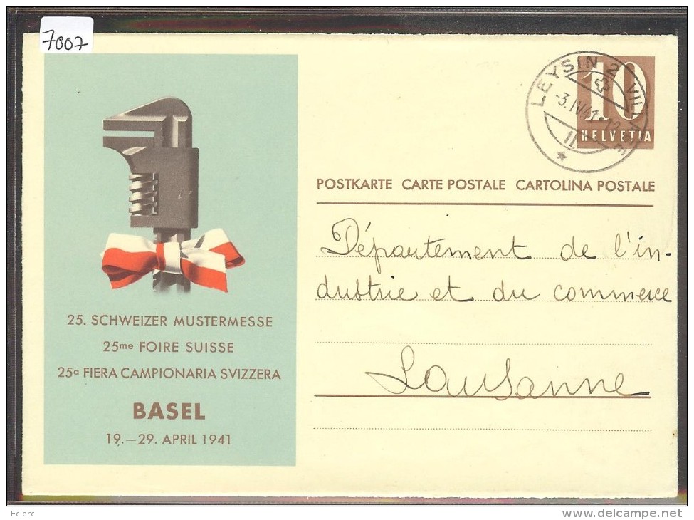 GRÖSSE 10x15 - BASEL - 25. MUSTERMESSE 1941 - GANZSACHE - ENTIER POSTAL - TB - Basel