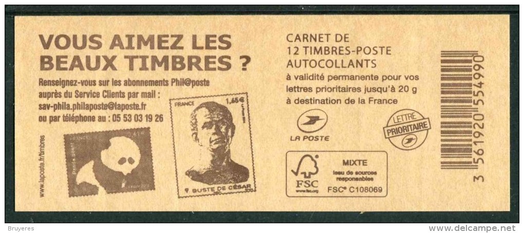 Carnet De 2014 De 12 Timbres Autocol. Type "Marianne Et La Jeunesse" Avec Couvert. Kraft "Vous Aimez Les Beaux Timbres" - Sonstige & Ohne Zuordnung