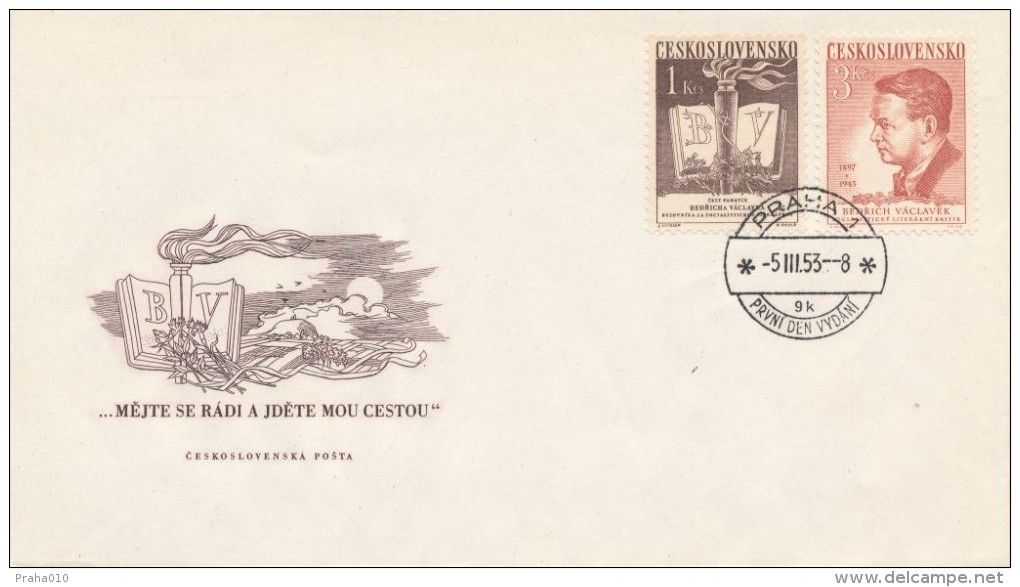 Czechoslovakia / First Day Cover (1953/05) Praha 1 (9k): Bedrich Vaclavek (1897-1943) Czech Writer; Rip Mountains - Sonstige & Ohne Zuordnung