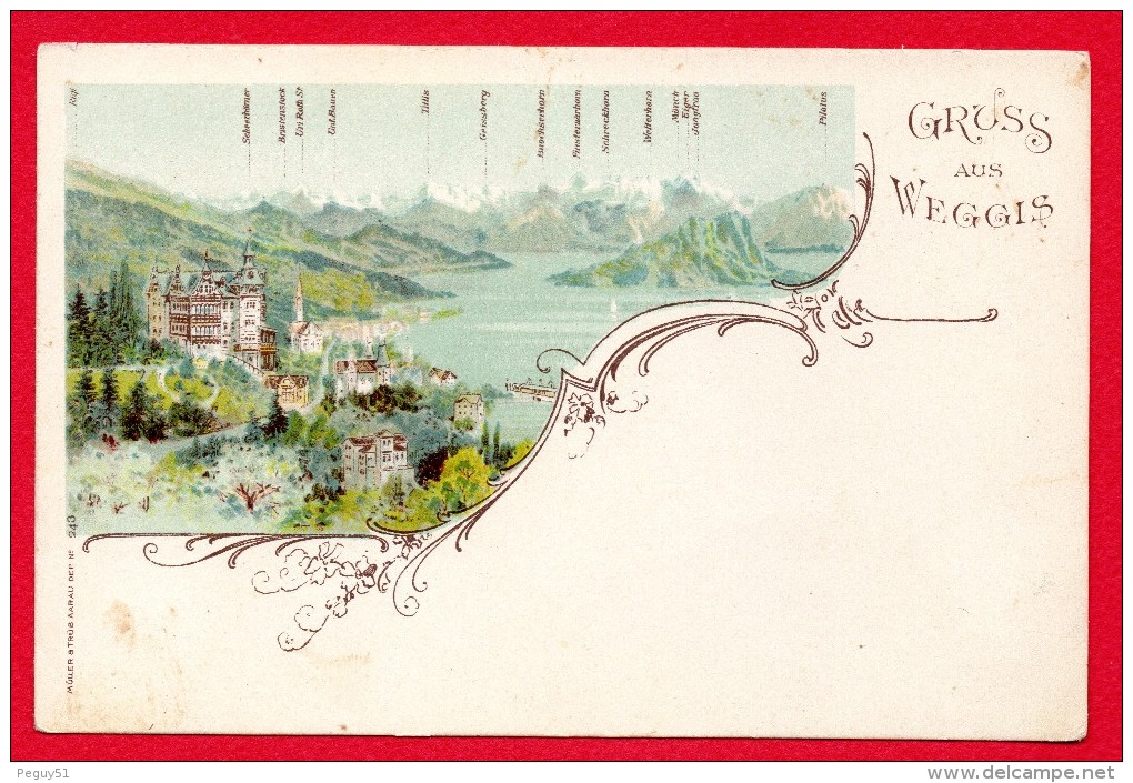 Suisse.  Gruss Aus Weggis. Lac Des 4 Cantons.  Panorama Du Rigi Au Pilatus . Ca 1900 - Weggis
