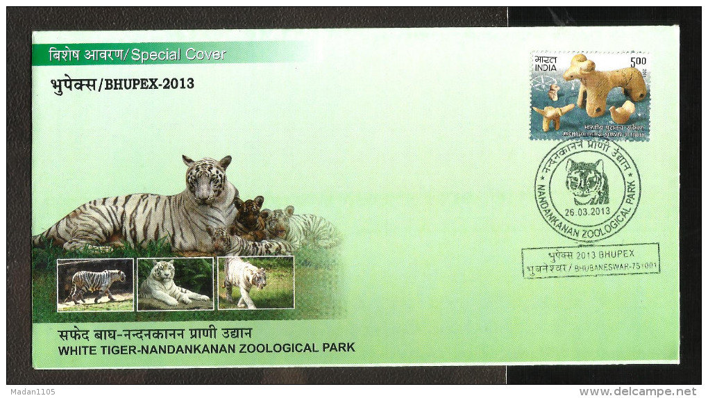 INDIA, 2013, SPECIAL COVER,  BHUPEX 2013, White Tiger, Nandankanan Zoological Park, Bhubaneswar   Cancelled - Felini