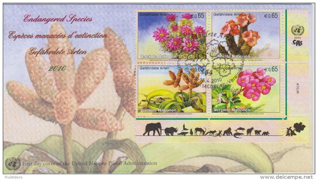 United Nations FDC Mi 639-642 Endangered Species - Pincushion Cactus - Hoodia - Tree Tumbo - Crown Of Thorns - 2010 - FDC