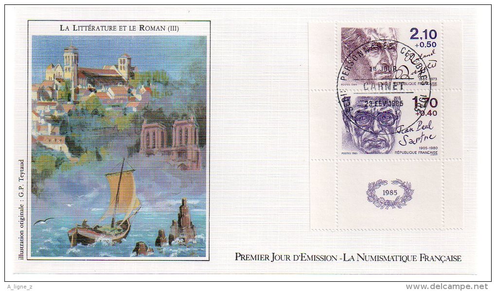 REF X8 FDC First Day Cover Enveloppe 1er Jour La Littérature Et Le Roman - 1980-1989