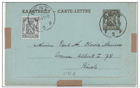 KAARTBRIEF  -CARTE-LETTRE N°27 II 1941 - Postbladen