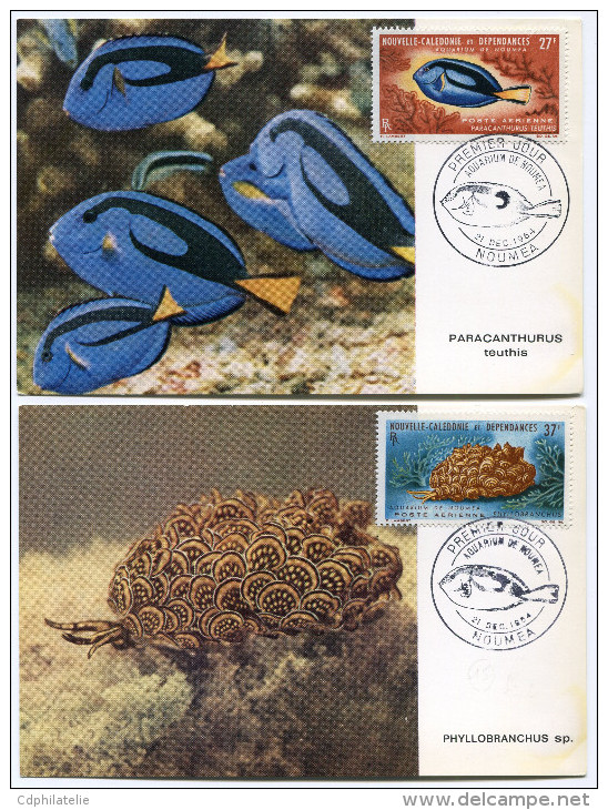 NOUVELLE-CALEDONIE CARTES- MAXIMUM DES PA 77/78 AQUARIUM DE NOUMEA OBLITERATION 1er JOUR NOUMEA 21 DEC. 1964 - Maximum Cards