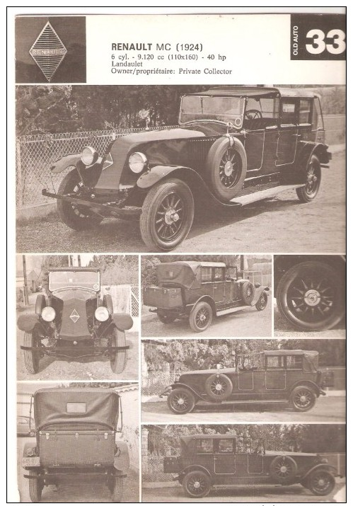 FICHE OLD AUTO -CAR - VOITURE  - RENAULT MC (1924)  N°33 - Auto's