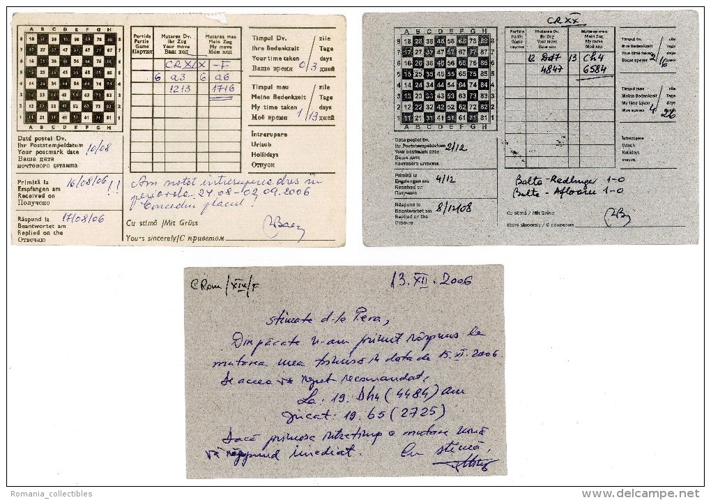 Romania, 2006-2008, Lot Of 3 Circulated Postcards - Chess By Correspondence - Romania