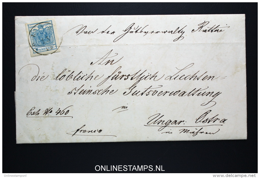 Österreich: 1856 Complete Letter  To Ungarn : Ostra / Lundenburg  Mi Nr 5 Fürstliche Liechtensteinische Gutsverwaltung - Briefe U. Dokumente