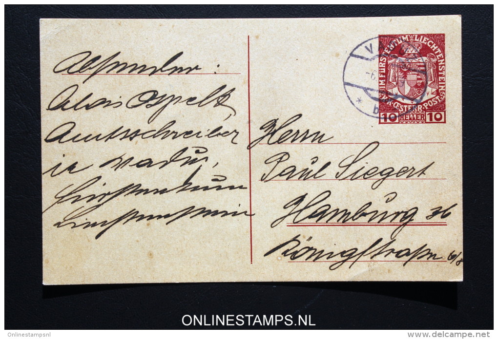 Liechtenstein: Postkarte 1 Used Vaduz To Hamburg  1919 - Stamped Stationery