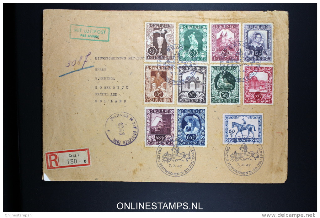 Osterreich  1947 R-Brief Graz To Gorredijk Holland, Mi 811 - 821 Grazer Festwochen Cancel - Briefe U. Dokumente