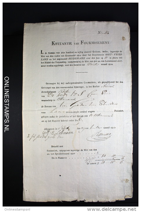 Kwitantie Van Fournissement 1810, 350.000 Gulden Oost-Friesland En Reiderland. Zeldzaam - Historical Documents