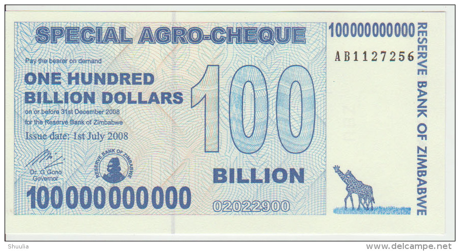 Zimbabwe 100 000 000 000 Dollars 2008 Pick 64 UNC - Zimbabwe