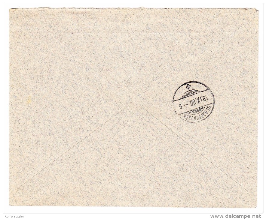 Schweiz UPU 10Rp. Auf  13.09.1900 Zürich Auf Brief Nach Schaffhausen - Lettres & Documents