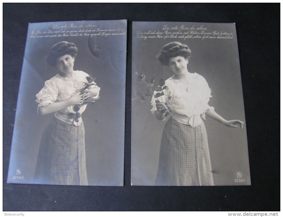 == Ueberruhr Essen , 2 Alte Foto AK  Frau Mit Rosen Poesie 1910 - Fotografie