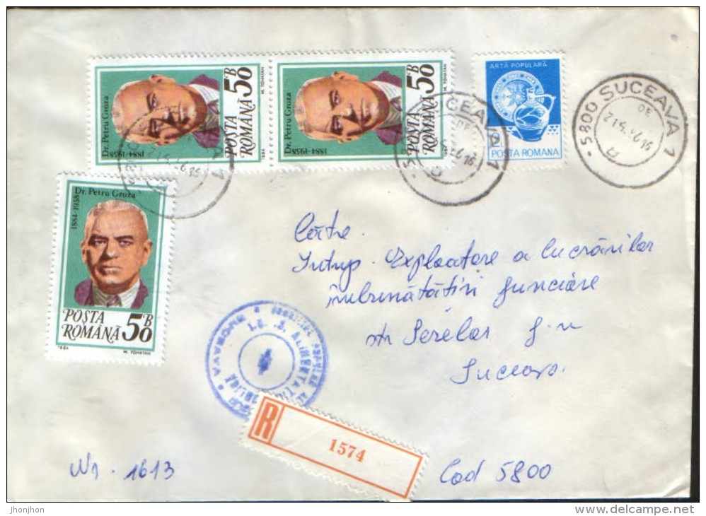 Romania - Registered Letter Circulated In 1986 With  Stamps  Dr.Petru Groza In Vertical Pair - Covers & Documents