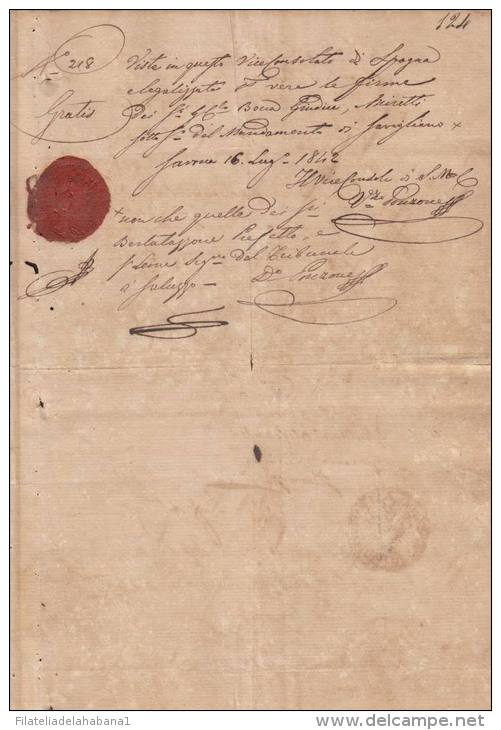 E1241 ITALY ITALIA SEALLED PAPER 1842 C.30 REVENUE - Unclassified