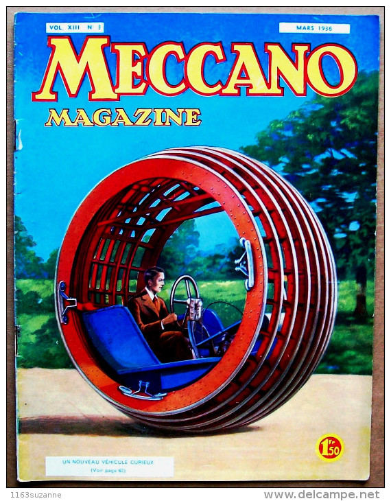 MECCANO MAGAZINE Volume XIII N° 3 Mars 1936 (France) > Un Nouveau Véhicule Curieux : La Dynasphère, Véhicule Cerceau... - Meccano